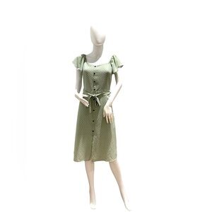 Monteau women soft chic elegant relaxed Green Polka Dot Midi Dress - Size Large